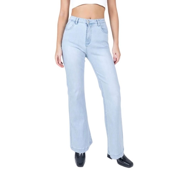 Princess Polly Better With You Flare Jeans Light Wash Denim Size 4 - Picture 1 of 7